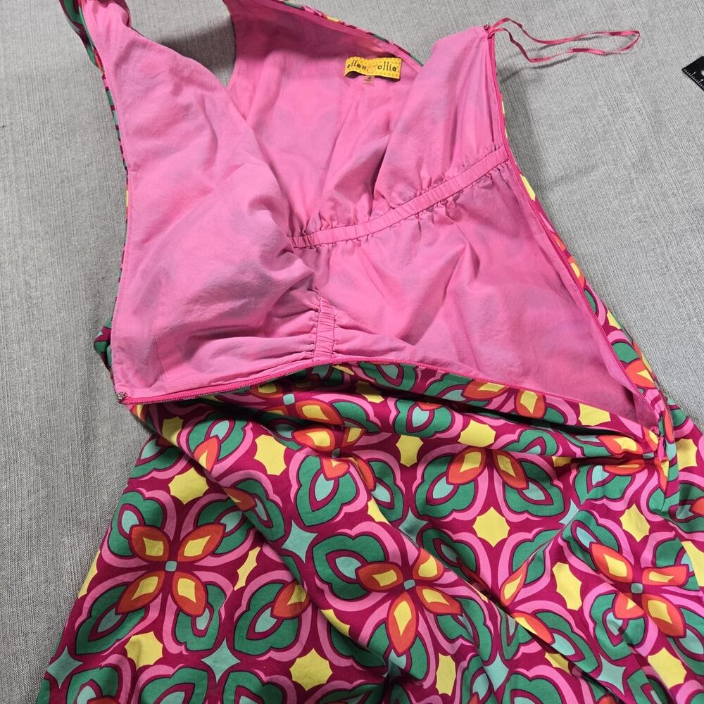 Ellen Ollie Sz 4 One Shoulder Dress Bow Bright Pink 80s 90s Southern Fit Flare - Picture 10 of 13